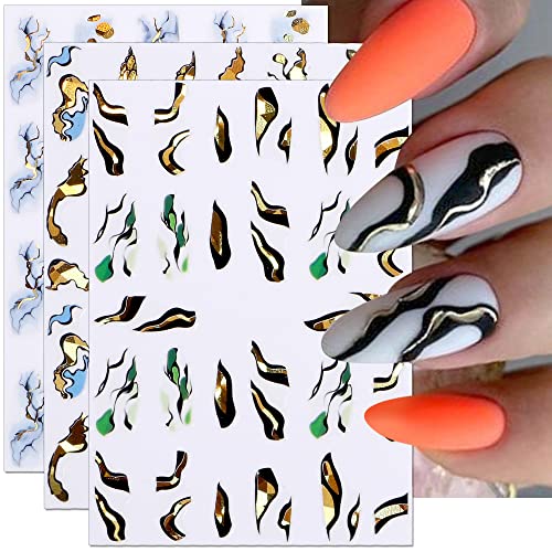 6 Blätter Geometrische Linien Marmor Nagelaufkleber,Marmor Blühen Nagelsticker Selbstklebend Nagel Kunst Aufkleber Laser Gold Nagel Aufkleber 3D Abstrakte Linie Nageldesign Nail Sticker Nagelzubehör Cover