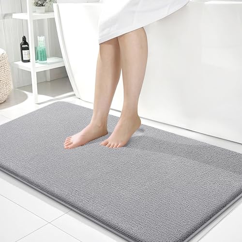 Image of OLANLY Thick Memory Foam Large Bathroom Rugs 45x27, Extra Soft Absorbent Bath Rug, Quick Dry Bath Mats, Non-Slip, Machine Washable Carpet for Bathroom, Tub and Shower, Home Decor Accessories, Grey