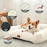 COZY KISS Orthopädisches Hundebett - 65x44x30cm Cord-Kunstfell Großes Katzenbett-Sofa für Katzen & Kleine Hunde, Waschbar Katzen Katzensofa, Kuscheliges Katzencouch mit Kopf- und Nackenstütze, Creme