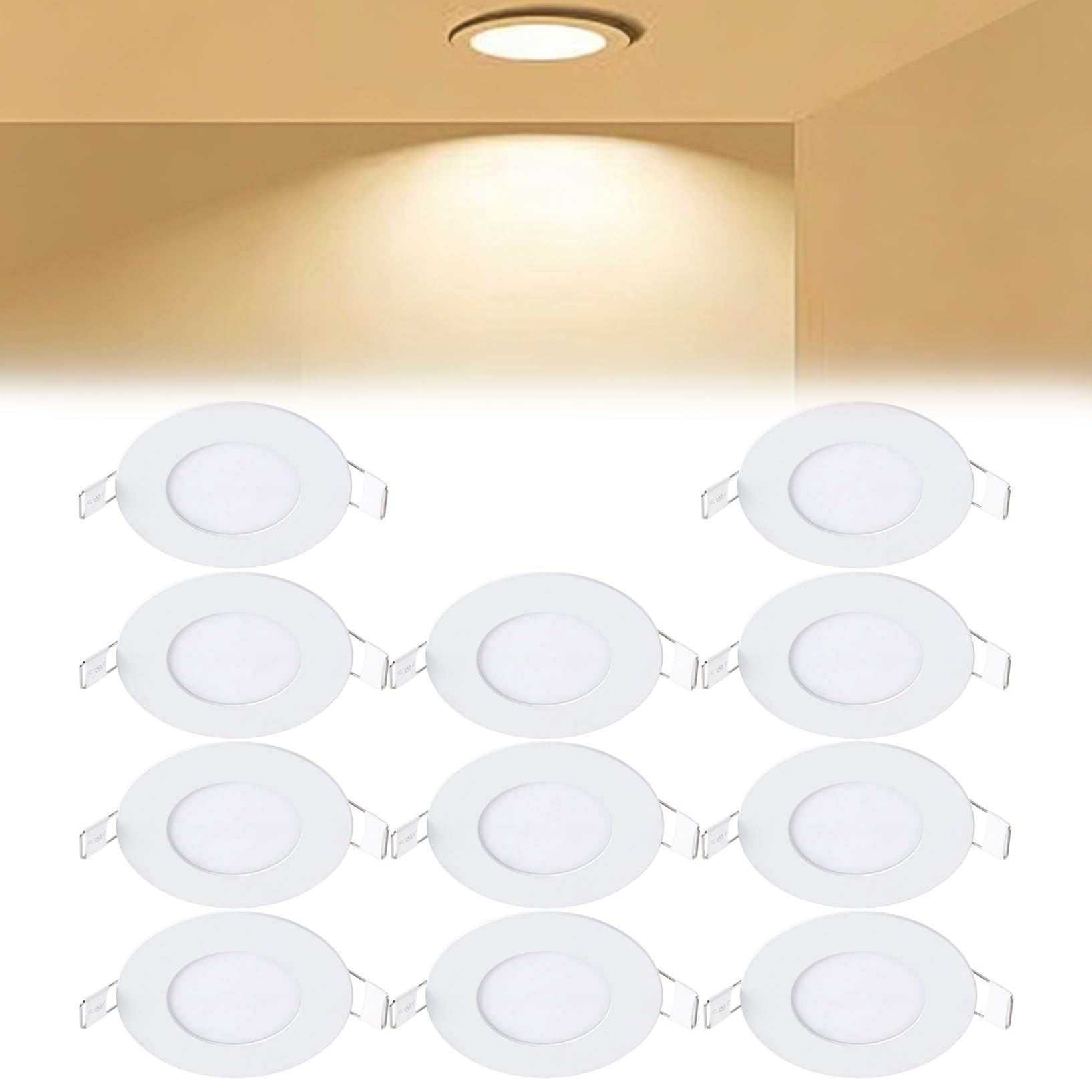 VOGHMOLD 3W Ultra Slim LED Downlight 3 inch, 3000K Recessed Ceiling Light, Cut Φ70-75mm, AC85-265V Flush Mount Spotlights Aluminum Round Panel Lights for Office Hallway, 11 Pack
