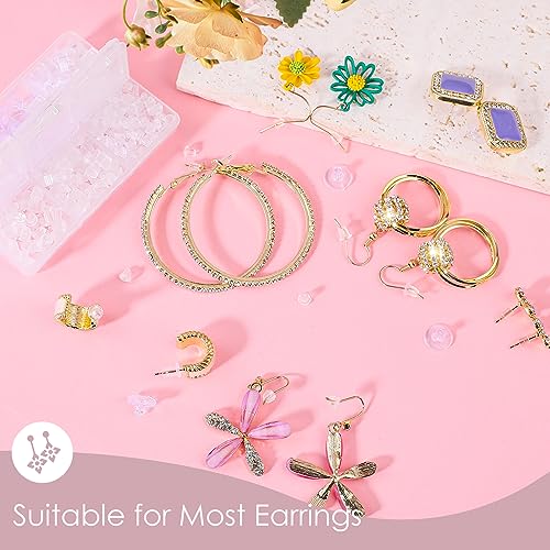Image of iBayam 610pcs 6 Styles Clear Plastic Earring Backs, Earring Backings Replacements for Stud Earrings, Silicone Earring Back Clips Earring Backs Flower Rubber Plastic Secure Earring Backs for Safety