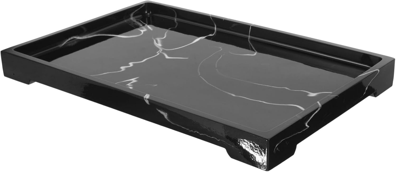 Marbling Pattern Decorative Resin Tray for Bathroom and Vanity Storage Versatile Makeup and Perfume Display Plate Easy to Clean Chic Countertop Organizer