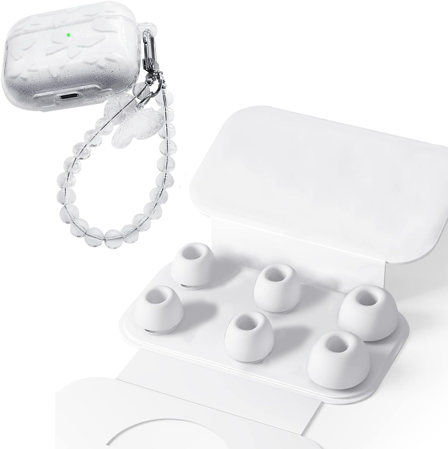 AiiviollCompatible with AirPods Pro 2 headphones, for AirPods Pro 2nd generation earbuds, silicone earphone case with keychain. Comes with cleaning Pen. LED visible on The front. (white)