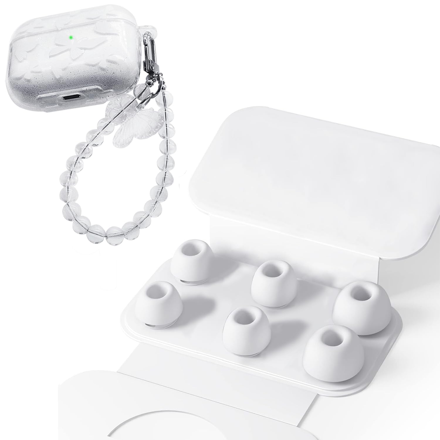 AiiviollCompatible with AirPods Pro 2 headphones, for AirPods Pro 2nd generation earbuds, silicone earphone case with keychain. Comes with cleaning Pen. LED visible on The front. (white)