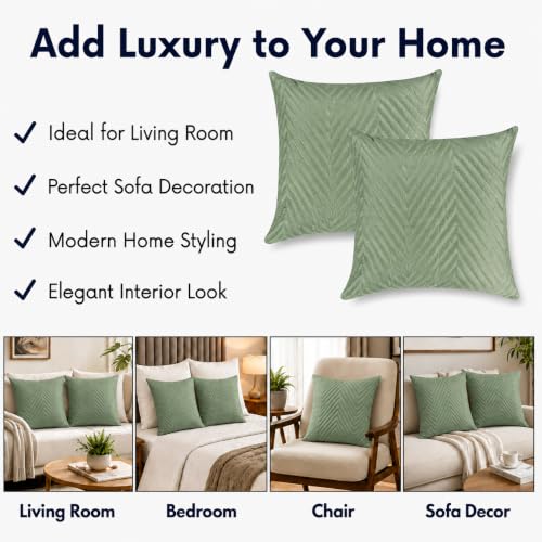 Image of RD TREND UltraSonic Microfiber Cushion Covers, 45 x 45 cm /18 x 18 inches, Set of 2, 250 TC,Back Zipper (Miltry Green)
