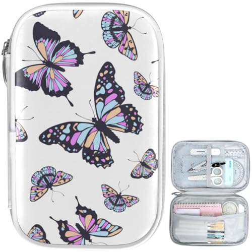 Image of Butterflies White Pencil Bag Case Zipper Pencil Holder Organizer Stationary Pen Bag Cosmetic Makeup Bag Pouch Purse for School Office Supplies