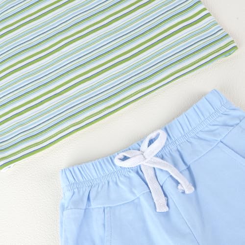 JiuBreeze Toddler Baby Boy Summer Outfit Striped Short Sleeve T-Shirt Shorts Set 2-Piece Boys Outfits Clothing Sizes 18M-5T (Rainbow Blue, 4-5T) — view 5