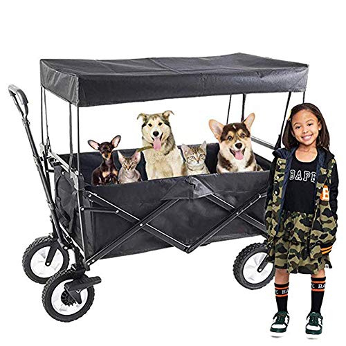 LIDDFAFA Zusammenklappbarer Bollerwagen mit Sonnen-/Regenschutz, verstellbarem, ausziehbarem Schiebe- und Ziehgriff, Abnehmbarer Plane und Verdeck – Bild 6