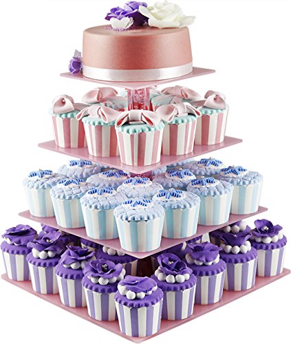 Cake And Cupcake Stand - For Wedding Party, 4 Tiered, Pink Color, Hold 38 pieces Cupcakes by DYCacrlic