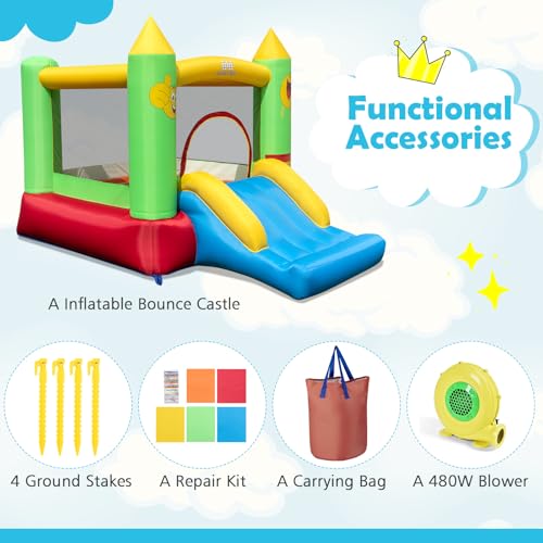 BOUNTECH Inflatable Bounce House, Bouncy House Castle for Kids Indoor Outdoor with Heavy Duty Jumping Area, Slide, 480W Blower, Mini Bounce House for Toddler Boys Girls Birthday Backyard Party Gifts - Thumbnail 4
