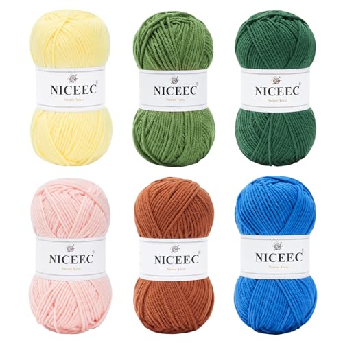 Image of NICEEC 300g Soft Assorted Colors Yarn - Sport Weight,100% Acrylic, 4 Ply, Bonbons Yarn for Crochet & Knit, DIY Project Starter Kit for Kids or Adults(Total 870yds) - Series 18