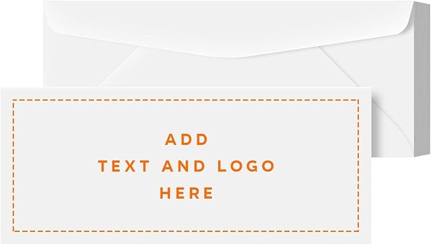 Customize Your #10 Regular Business Envelopes - Upload Your Full Color Logo and Info/Return Address - Custom Printing - We Will Professionally Print Your White Envelopes - 50 Envelopes per Pack