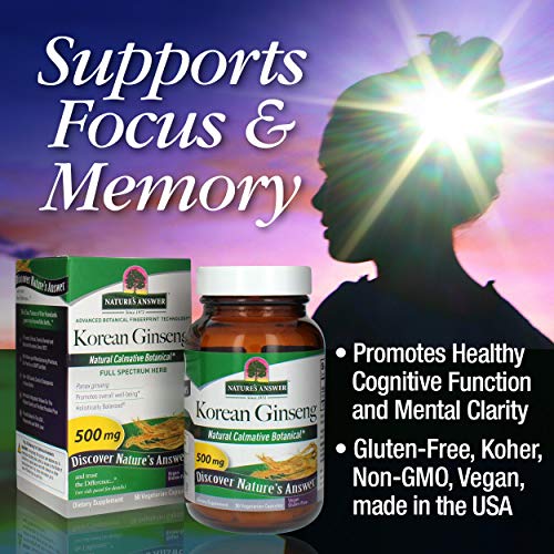 Nature's Answer Korean Ginseng 500Mg 50-Capsules | Supports Focus & Memory | Vegan, Gluten-Free, Non-Gmo & Kosher Certified | Single Count #TOP2
