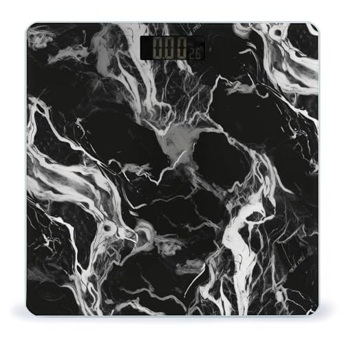 Báscula digital de baño con plataforma de mármol blanco y negro miniatura 1