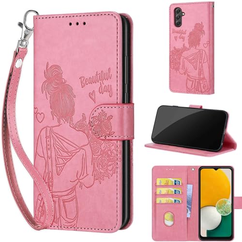 Étui Samsung Galaxy A54 5G housse portefeuille en cuir rose avec porte-cartes