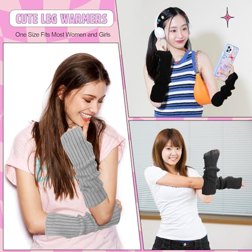 Berlune 6 Pairs Arm Warmers Kawaii Sleeves Cute Y2k Harajuku Japanese Style for Women Girls Lolita Costume School, 6 Colors(Bright Color,Harajuku)