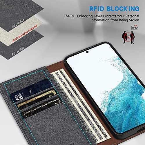 Image of ZZXX for Samsung Galaxy S22 Wallet Case with [RFID Blocking] Card Slot Stand Strong Magnetic Leather Flip Fold Protective Phone Case for Samsung Galaxy S22 Case Wallet(Grey-6.1 inch)