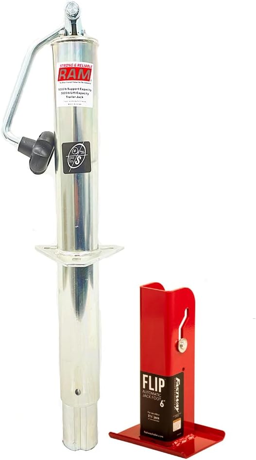 Southwest Wheel 5,000 lbs Top Wind RAM Zinc A-Frame Trailer Jack with 6" Flip Foot