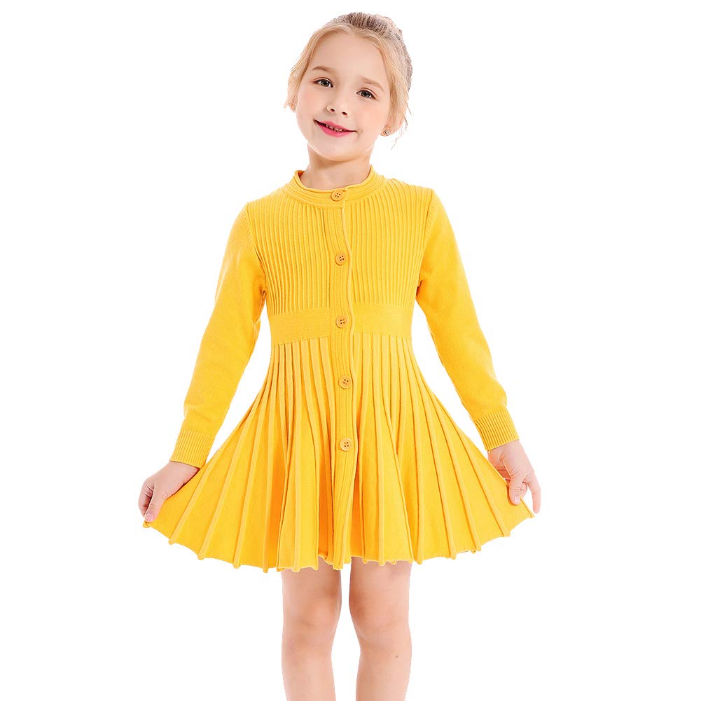 SMILING PINKERKids Girls Pleated Dress Long Sleeve Button Down School Knitted Sweater Dresses
