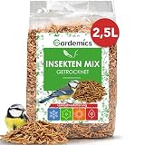 Gardemics Premium Insektenmix 2,5 Liter - 500g - Mit Mehlwürmer getrocknet, Soldatenfliegenlarven getrocknet & Gamarus für Vögel - Vogelfutter, Igelfutter, Insektenfutter für Wildvögel, Gartenvögel
