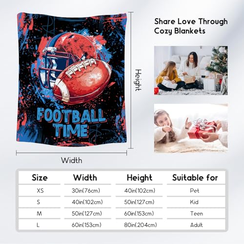 Football Blanket, Cozy Soft Throw Blankets for Kids, Cool Black Flannel Throw Gifts for Couch Office, 30x40 Inches