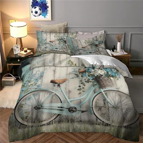 Vélo Vintage housse de couette 3D imprimée avec fermeture éclair et microfibre pour lit simple - 6