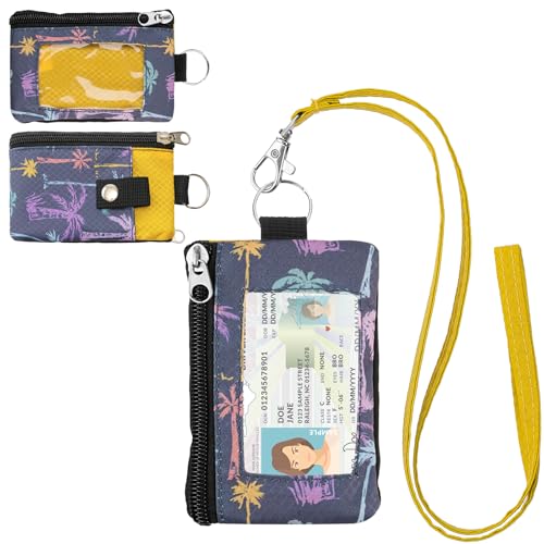 Image of Minimalist RFID Wallet with Lanyard, Multi-functional ID Case with 2 Zipper Pockets and Key Chain for Men and Women, Tactical Badge Pouch Cards Holder, Coin Purse for Travel Sports - Two-Tone