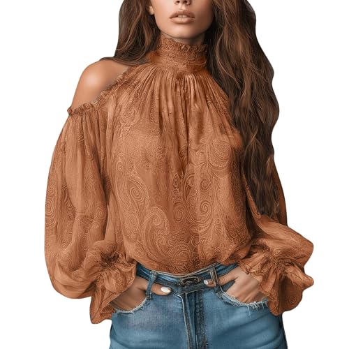 Haut femme chemise à manches longues col montant et épaules dénudées chic