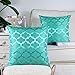 CaliTime Pack of 2 Cushion Covers Throw Pillow Cases Shells for Home Sofa Couch Modern Shining & Dull Contrast Quatrefoil Accent Geometric 18 X 18 Inches Turquoise