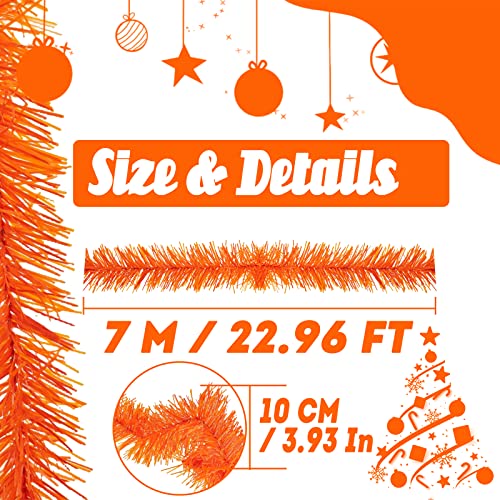 25 Feet Christmas Foil Fringe Garland Metallic Tassle Banner Wall Hanging Tinsel Streamers Backdrop For Parade Floats, Wedding, Birthday, Halloween, Xmas Tree Party Decorations(4" X 25', Orange) #TOP1