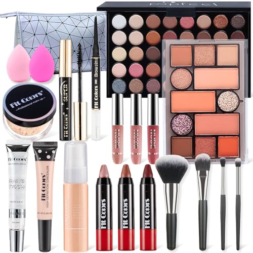 All in one Makeup Set, Full Makeup Kit with Makeup Bag Portable 40Color Eyeshadow Palette Face Primer Foundation Make up Concealer Eyeliner Stamp Mascara Lip Gloss, Make-up Set Travel