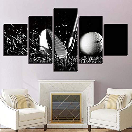 MyWheelieBin Modular Canvas Decor Salón 5 Piezas Bola de Golf Pintura en blanco y negro Home Modern HD Print Poster Imágenes Arte de pared