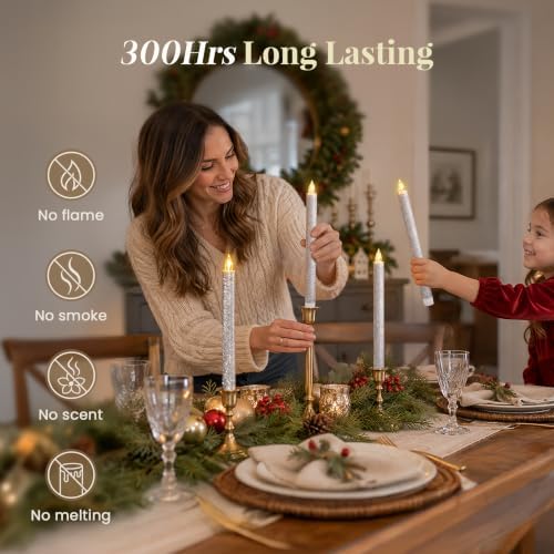 0.78" x10" Glitter Silver Flameless Taper Candles — 사진 4