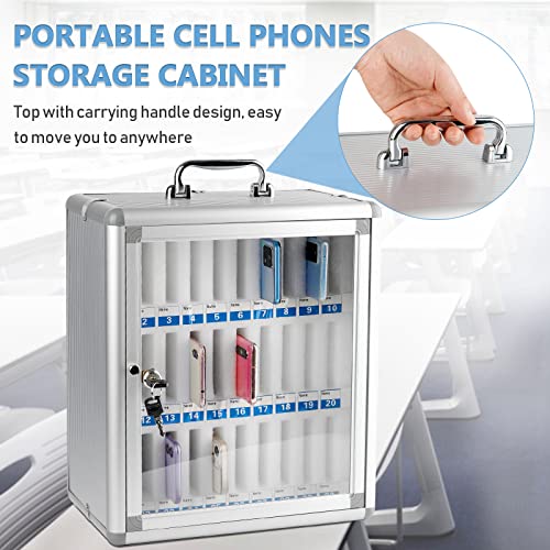 Trycooling 30 Slots Aluminum Alloy Clear Cell Phones Storage Cabinet Pocket Chart Storage Locker Box with Handle for Office Classroom