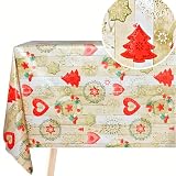 Mantel rectangular de vinilo de alta calidad y diseño de espíritu invernal fácil de limpiar, 200 cm x 140 cm, 78 x 55 pulgadas, se adapta perfectamente a una mesa rectangular, rectangular u ovalada de hasta 6 asientos, se puede cortar fácilmente a medida y ajustar a mesas más pequeñas si es necesario.