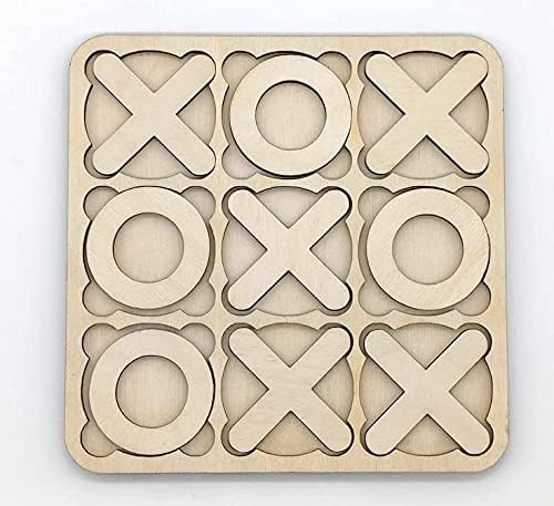 Fiddlys Tic Tac Toe Wooden Board Game Table Toy Player Room Decor Tables Family XOXO Decorative Pieces Adult Rustic Kids Play Travel