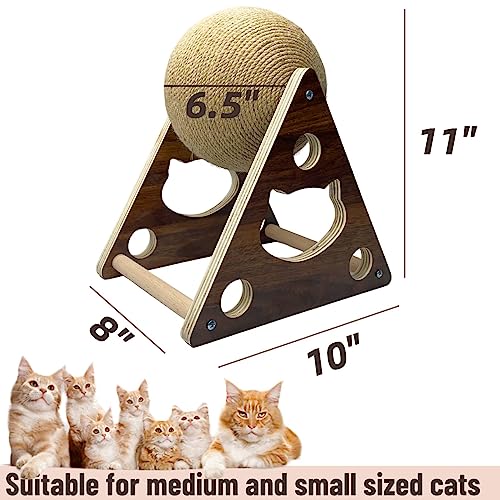 Fhiny Cat Scratcher Toy With Sisal Ball, Cats Scratching Rope Ball Interactive Rotatable Solid Wood Pet Scratcher Toys Durable For Indoor Kitties To Grind Claws Wear-Resistant Pet Furniture Supplies #TOP4