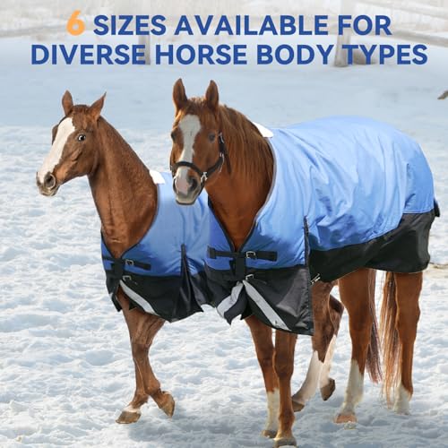 72” Winter Horse Blanket, 1200D Waterproof Poly Horse Turnout Blanket, Tear-Resistant Warmth Horse Blanket with Snuggit 220G Filling, Breathable Thick Turnout Blankets for Horse - Thumbnail 7