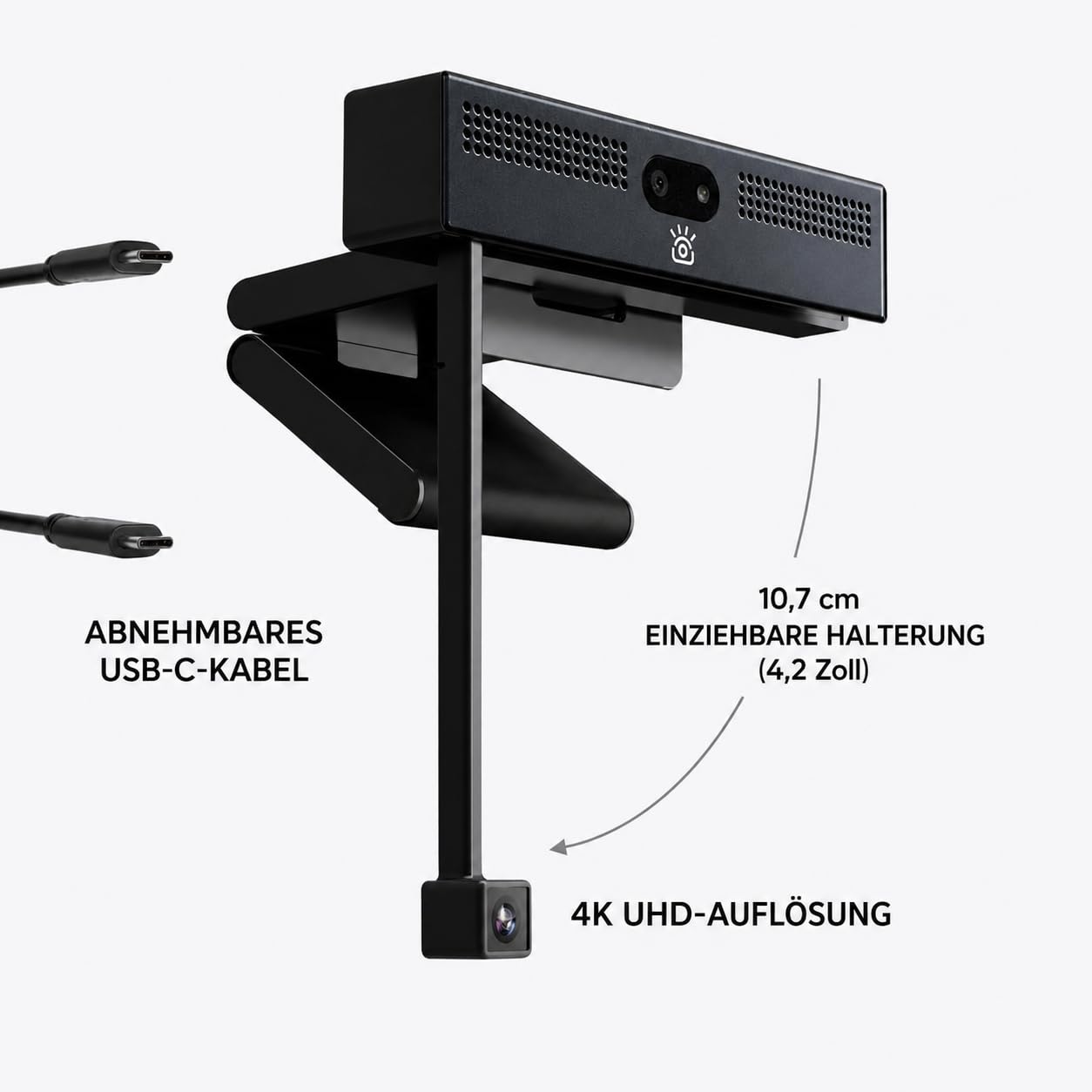 ProHello 4K HD Webcam mit Blickkontakt & Windows Hello Gesichtserkennung | Mikrofone mit Geräuschunterdrückung, USB Plug & Play für Mac, PC & Linux, kompatibel mit Zoom, Teams, Meet
