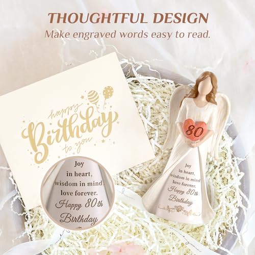 Storieme 80th Birthday Gifts for Women: 80 Years Old Birthday Gift for Woman Friends Mum Grandma - Hand-Painted Angel Figurine for Party Decorations (7.5"/19cm) - Image 5