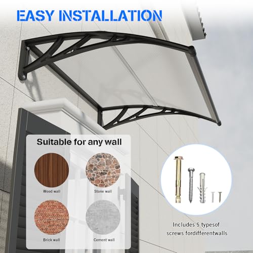 Vordach für Haustür mit Seitenteil,300x100cm Fenstervordach für Türen,Polycarbonat Pultvordach Überdachung für UV-,Regen- und Schneeschutz – Ideal für Veranda, Terrasse und Fenster