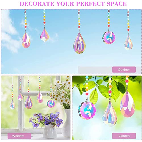 image for LORJE Crystal Suncatchers, 5 Pcs Hanging Crystals Ornament Sun Catcher