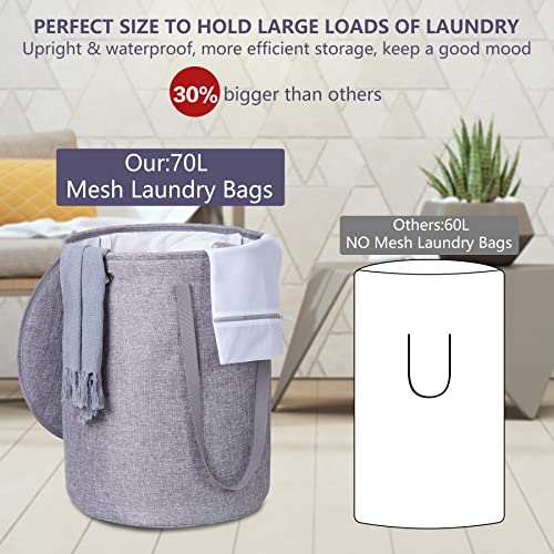 Narundren Laundry Basket With Lid, 70L Round Collapsible Laundry Hamper With Handles, Freestanding Dirty Clothes Hamper Waterproof Lining For Bathroom, Laundry Room Organization Storage (Dark Grey) #TOP1