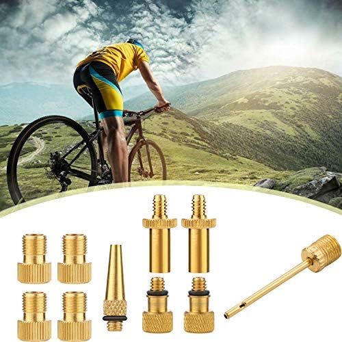 QKURT 10pcs Bicycle Adapter, Inflation Adapter Set Pump Adapter Valve Adapter Schrader Valve Presta Valve, Woods Valve for Bikes Tire Inflator Air Pump Compressor
