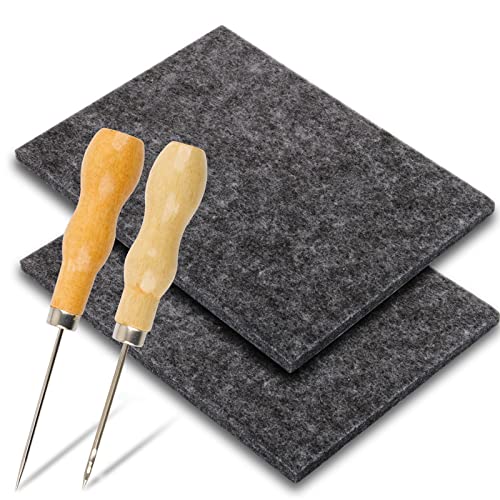 2Pcs Tampons Feutrage pour Poinçons avec 2 Punaises en Bois Aiguille Piquer et Tapis Feutré Tapis de Piquage Enfant Adultes Fabrication Artisanale Cover