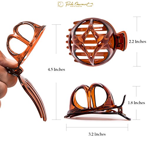 Rc Roche Ornament 6 Pcs Womens Round Classic Bun Maker Cover Side Slide Plastic No Slip Firm Secure Grip Styling Beauty Fashion Accessory Jaw Clamp Claw Hair Clip, Medium Brown #TOP3