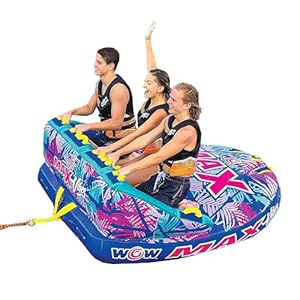 WOW Sports – Max Tropical Inflatable Towable Tube – 1-3 Rider – Perfect for Kids & Adults – Soft Top Deck Tube – Boating Accessory