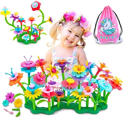 VERTOY Gifts for 3 4 5 6 Year Old Girls, Flower Garden Building Toys Set for Toddlers, STEM Preschool Activities and Gardening Pretend Playset, Stacking Game for Age 3+ Little Kids