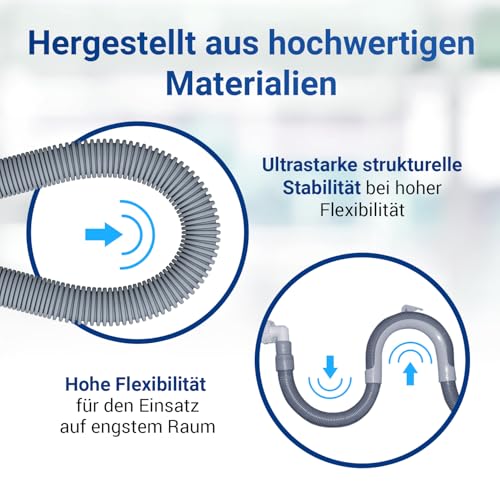 VIOKS Zestaw elastycznych węży ściekowych do zmywarki 4 m 19/22 mm Ø + 2 x zaciski obejmy do węża ze stali nierdzewnej 18-28 mm Ø + 1 x łącznik węża + 1 x łuk mocujący - wąż odpływowy zestaw do pralki