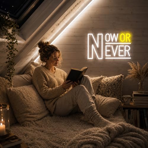 Image of Now Or Never Neon Sign for Wall Decor Positive Light Up Sign Inspiration Led Signs for Room Party Home Motivational Wall Decor USB Powered